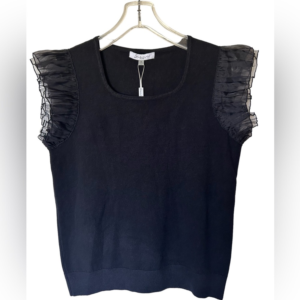 (NWT) Siani Milano Black Sweater with Ruffled Sleeves - Women's Size Small‎